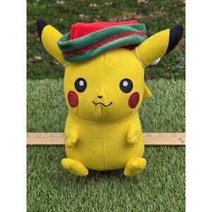 2015 Toy Factory Pokemon Pikachu Plush With Santa Elf Hat Holiday Christmas 10"